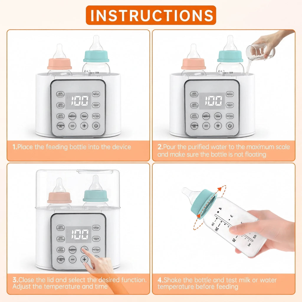 Ultimate 9-in-1 Portable Baby Bottle Warmer with LCD Display - Fast and Efficient Double Bottle Heating in White