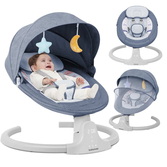 Comforting Baby Swing for Infants - Bluetooth Remote Control, 5 Soothing Speeds & 10 Lullabies in Blue