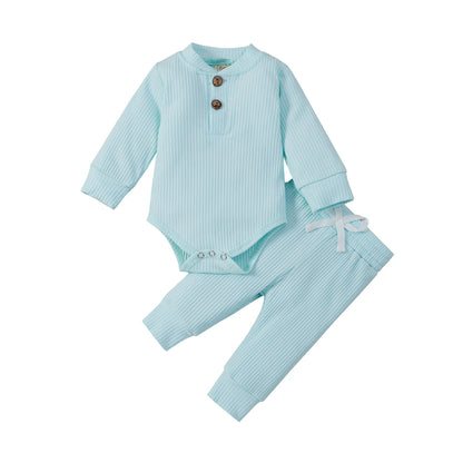 Adorable Infant Unisex 2-Piece Outfit Set: Long Sleeve Bodysuit and Elastic Pants for Spring and Autumn
