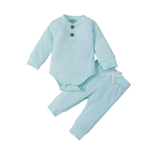 Adorable Infant Unisex 2-Piece Outfit Set: Long Sleeve Bodysuit and Elastic Pants for Spring and Autumn