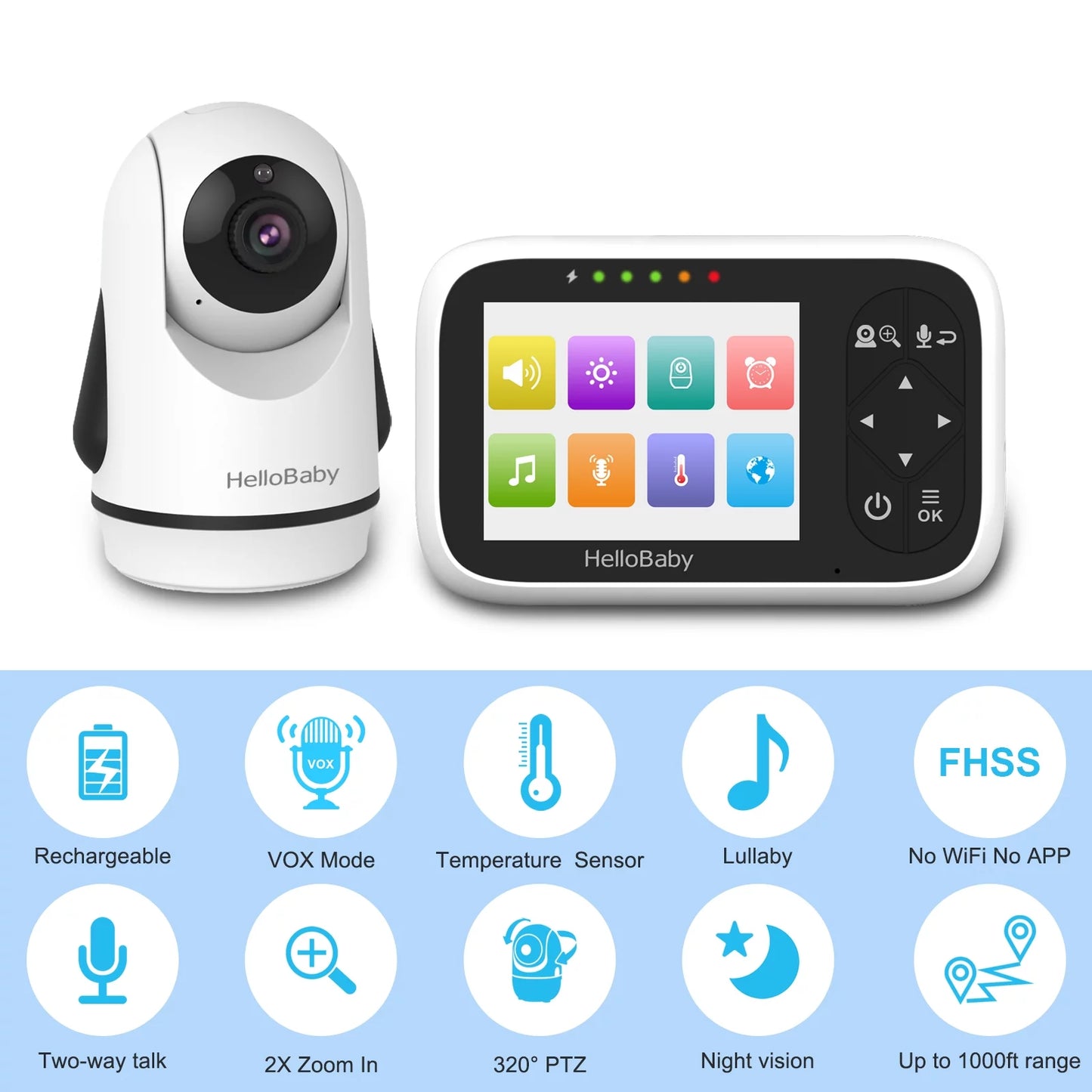 Experience Peace of Mind with the HelloBaby HB6336 Video Baby Monitor - 3.2" Color Display, IR Night Vision, and 1000 Ft Range