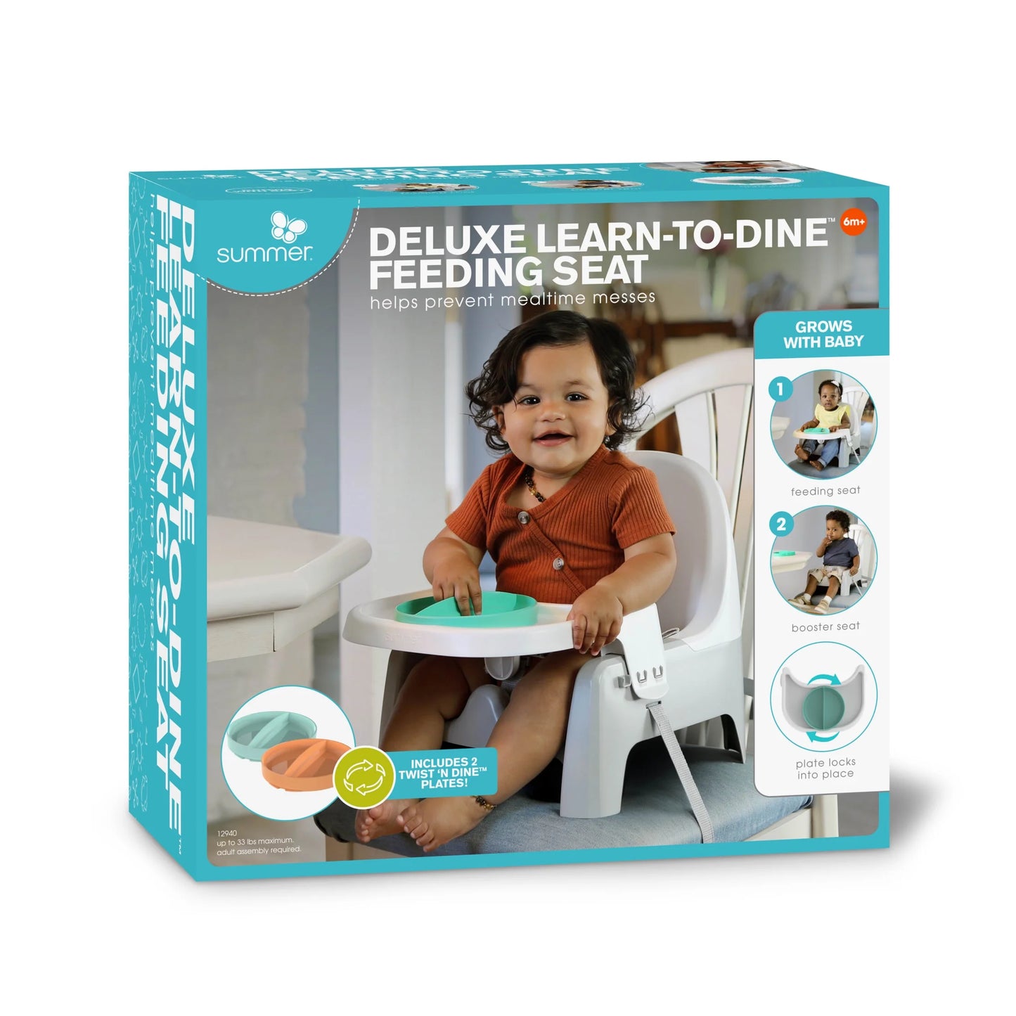 Deluxe 2-in-1 Learn-To-Dine Feeding Seat for Toddlers - Perfect for Ages 6 Months to 3 Years in Stylish Orange and Teal