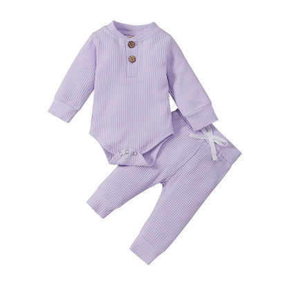 Adorable Infant Unisex 2-Piece Outfit Set: Long Sleeve Bodysuit and Elastic Pants for Spring and Autumn
