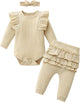 Adorable Newborn Baby Girl 3-Piece Outfit Set - Cozy Long Sleeve Romper with Ruffle Pants for Winter and Spring