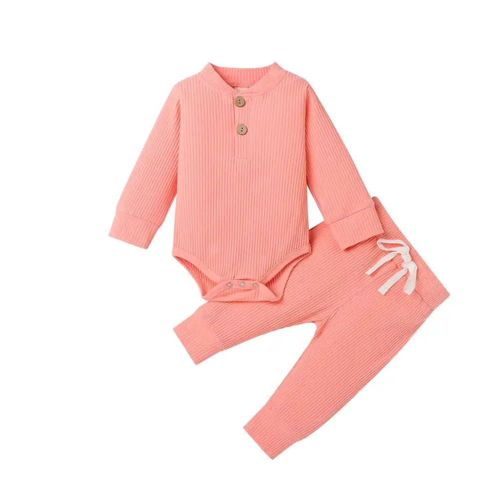 Adorable Infant Unisex 2-Piece Outfit Set: Long Sleeve Bodysuit and Elastic Pants for Spring and Autumn