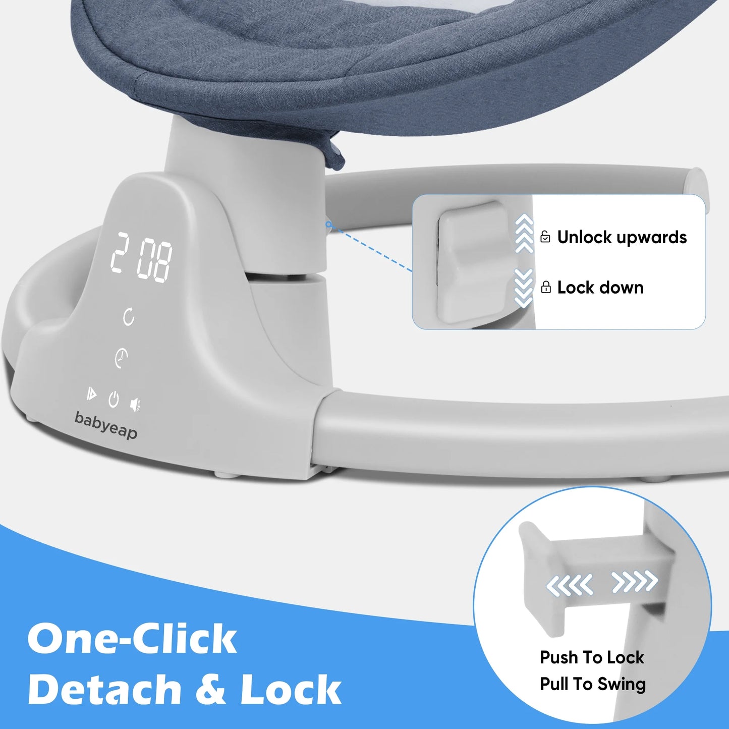 Comforting Baby Swing for Infants - Bluetooth Remote Control, 5 Soothing Speeds & 10 Lullabies in Blue