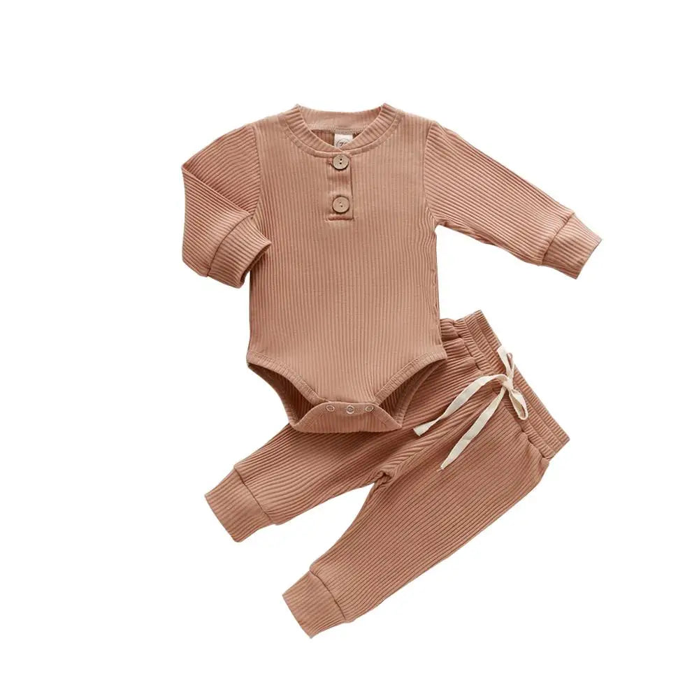 Adorable Infant Unisex 2-Piece Outfit Set: Long Sleeve Bodysuit and Elastic Pants for Spring and Autumn